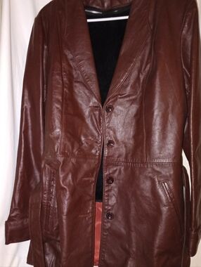 Brown Leather Button-Front Jacket